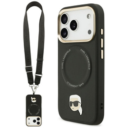 Etui Karl Lagerfeld do iPhone 17 Pro, Big Strap Karl Metal Logo MagSafe, czarne