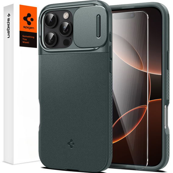Etui Spigen do iPhone 16 Pro, Optik Armor Mag, Zielone + Szkło hartowane