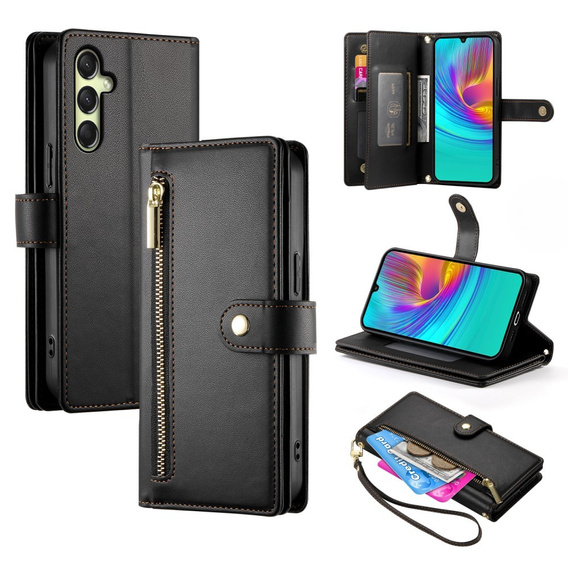 Etui z klapką do Samsung Galaxy A36 5G, Wallet Zipper Pocket, czarne