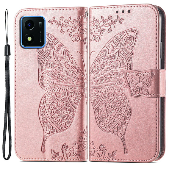 Etui z klapką do Vivo Y01, Butterfly, różowe