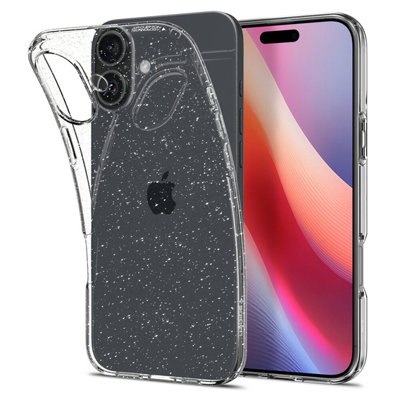 Etui Spigen do iPhone 16, Liquid Crystal, przezroczyste / brokatowe + Szkło Hartowane 9H