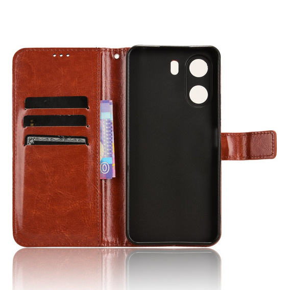 Etui z klapką do Xiaomi Redmi 13C / Poco C65, Crazy Horse Wallet, brązowe