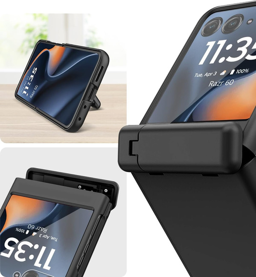 Etui do Motorola Razr 60 Ultra, PC Case, ze szkłem i podstawką, czarne