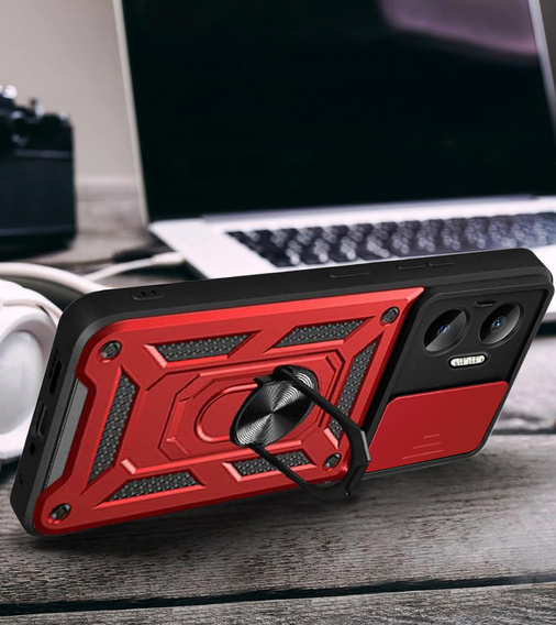 Etui pancerne do Xiaomi Poco F7, CamShield Slide, czerwone