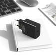 Ładowarka sieciowa GaN4 – Typ C PD/QC 45W 3A z kablem USB-C -USB-C, czarna