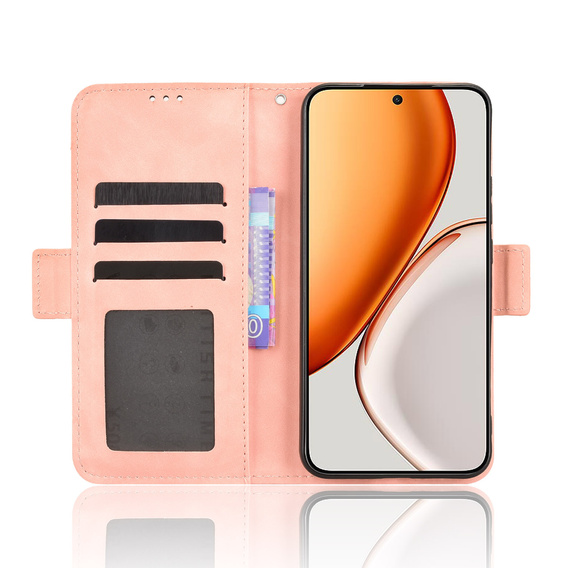 Etui z klapką do Honor Magic 8 Lite, Card Slot, różowe