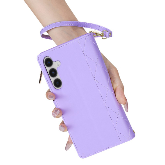 Etui z klapką do Samsung Galaxy A56 5G, Rhombus Crossbody Leather, fioletowe