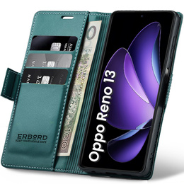 Etui do Oppo Reno 13, ERBORD Glossy Litchi, portfel z klapką, zielone