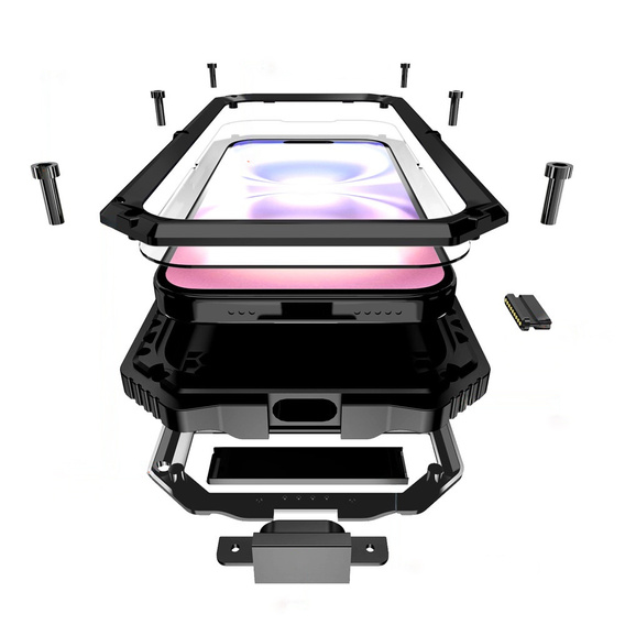 Etui pancerne do iPhone 17, R-JUST, z podstawką, czarne