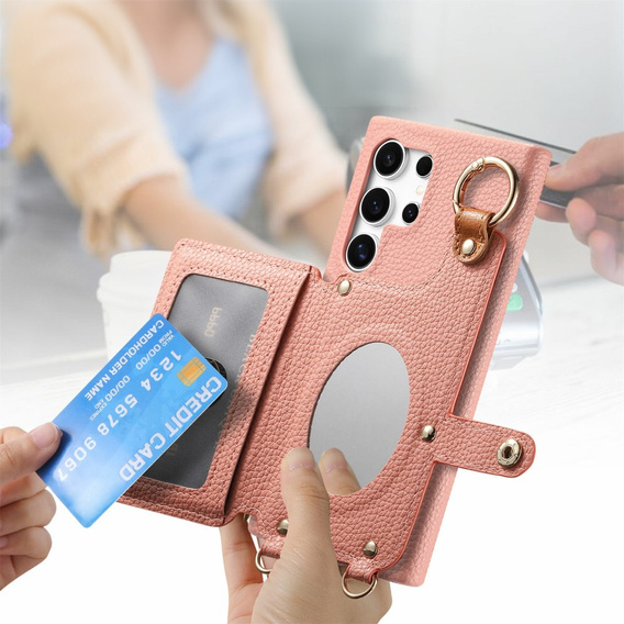 Etui do Samsung Galaxy S25 Ultra z klapką i paskiem – różowe