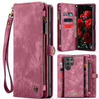 Etui CASEME do Samsung Galaxy S25 Ultra, Retro Leather Wallet, z paskiem, czerwone