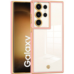 Etui do Samsung Galaxy S23 Ultra, przezroczyste z różową / złotą ramką