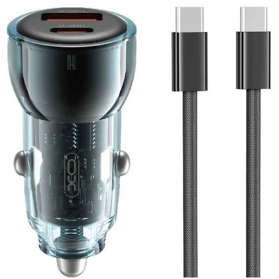 Ładowarka samochodowa XO CC60 USB-A-Type-C 60W + kabel Type-C, niebieska