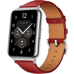 Pasek Skórzany do Huawei Watch Fit 2, z przeszyciami, Czerwony
