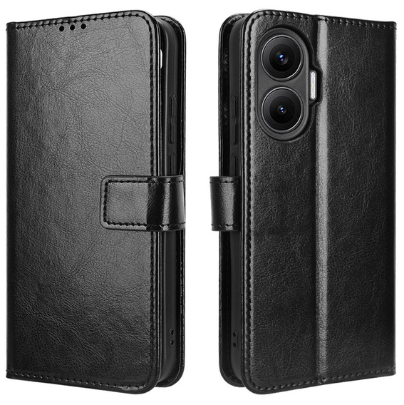 Etui z klapką do Xiaomi Poco F7, Crazy Horse Wallet - czarne