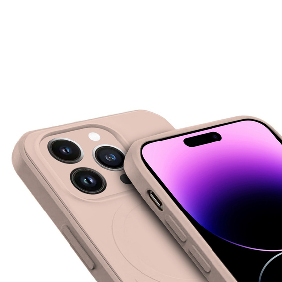 Zestaw Etui Silicone Mag Cover do iPhone 14 Pro Max, różowe + Szkło