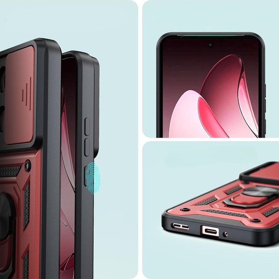 Etui pancerne do Oppo Reno 13 Pro, CamShield Slide, czerwone