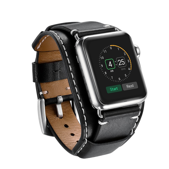 Pasek Skórzany do Apple Watch 1/2/3/4/5/6/7/8/9/10/11/SE Ultra 1/2/3 42/44/45/46/49mm, Czarny