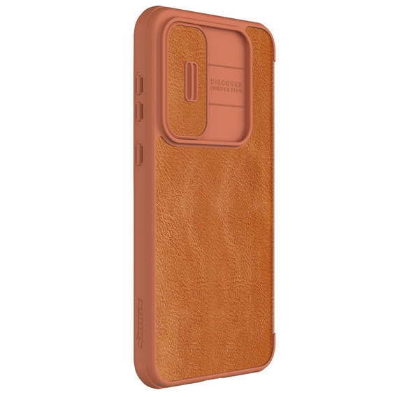 Etui z klapką NILLKIN do Samsung Galaxy A55 5G, CamShield Qin Pro, skórzane, brązowe