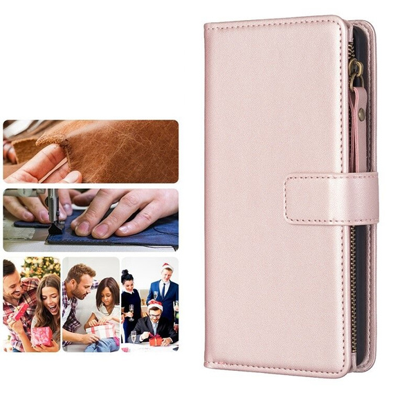 Etui z klapką do Xiaomi Redmi 13C / Poco C65, Wallet Zipper Pocket, rose gold