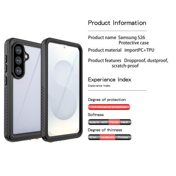 Etui Wodoodporne IP68 do Samsung Galaxy S26, Redpepper, czarne