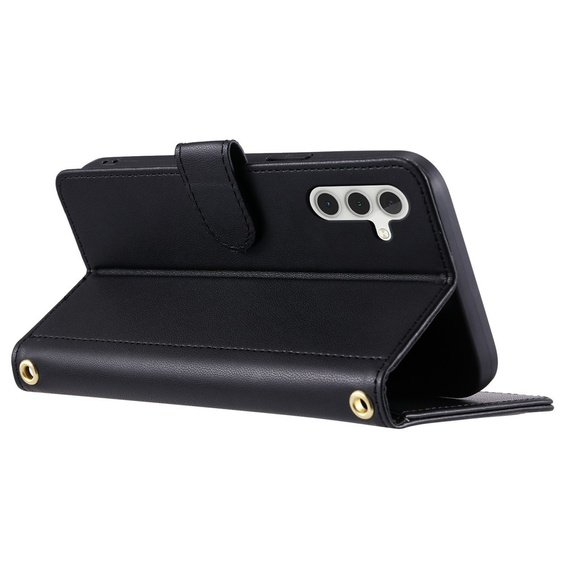 Etui z klapką do Samsung Galaxy S25 FE, Rhombus Crossbody Leather, czarne