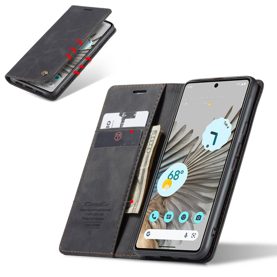 Etui CASEME do Google Pixel 7 Pro, Leather Wallet Case, czarne