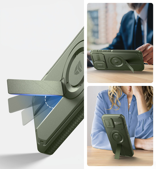 Etui Dexnor MagSafe do iPhone 16 Pro Max magnetyczne z przesuwaną osłoną aparatu – zielone