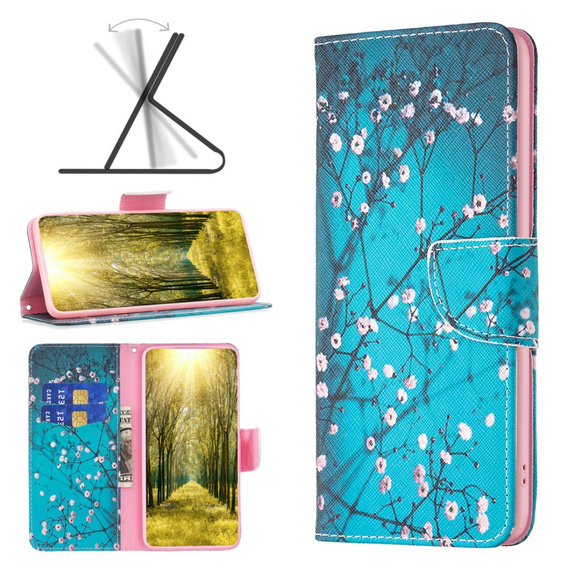 Etui z klapką do Samsung Galaxy A35 5G, Wallet, Sakura niebieskie