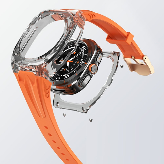 Pasek silikonowy z obudową ochronną do Samsung Galaxy Watch Ultra 47mm (2025 / 2024) – pomarańczowy, antywstrząsowy