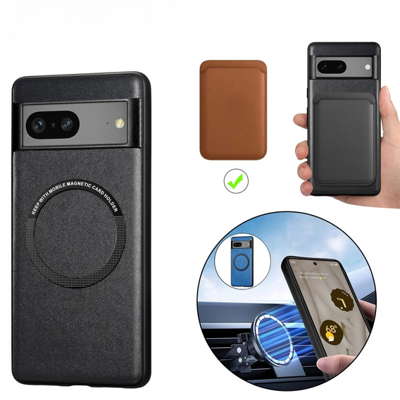 Etui do Google Pixel 7A, Leather Hybrid MagSafe, czarne