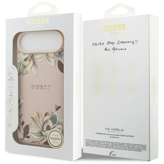 Etui GUESS Grained Flowers Classic Logo MagSafe do iPhone Air – różowe