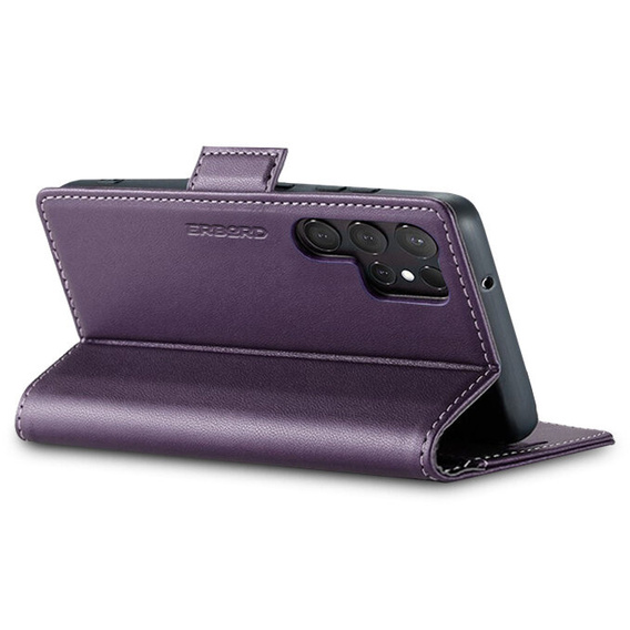 Etui do Samsung Galaxy S25 Ultra, ERBORD Glossy Litchi, portfel z klapką, fioletowe