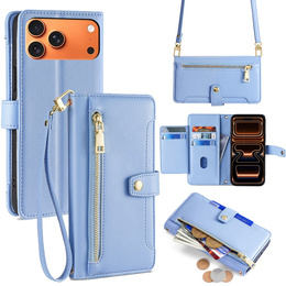 Etui z klapką do iPhone 17 Pro Max, Wallet Zipper Pocket, niebieskie