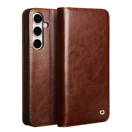 Etui z klapką do Samsung Galaxy S25 FE, QIALINO Leather Wallet, brązowe