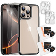 Etui do iPhone 16 Pro Max, ERBORD Hybrid, przezroczyste / czarne + 2x Szkło na ekran + 2x Szkło na aparat