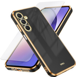 Zestaw Etui do Samsung Galaxy A54 5G, silikonowe Glamour z ochroną aparatu, Czarne + szkło
