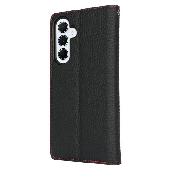 Etui z klapką do Samsung Galaxy S25+ Plus, Litchi Skin Grain, czarne