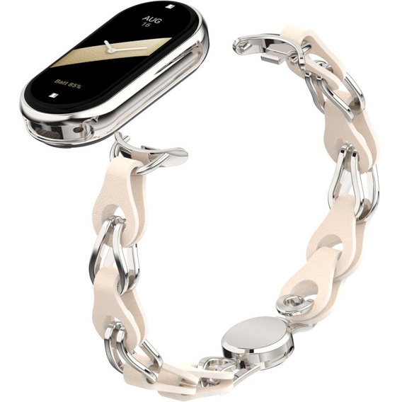 Kobieca bransoleta do Xiaomi Smart Band 10 / 9 / 8, beżowa / srebrna