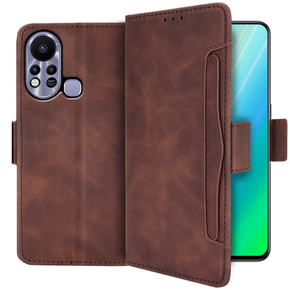 Etui z klapką do Infinix Hot 11s, Card Slot, brązowe