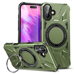 Etui do iPhone 16 Plus, pancerne z podstawką i blaszką do uchwytu, zielone