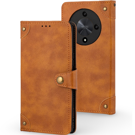 Etui z klapką do Honor Magic 6 Lite 5G, Split Leather, pomarańczowe