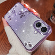 Etui do iPhone 16 Plus, Glitter Flower, fioletowe