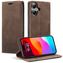 Etui do iPhone 17, ERBORD Vintage portfel z klapką, brązowe