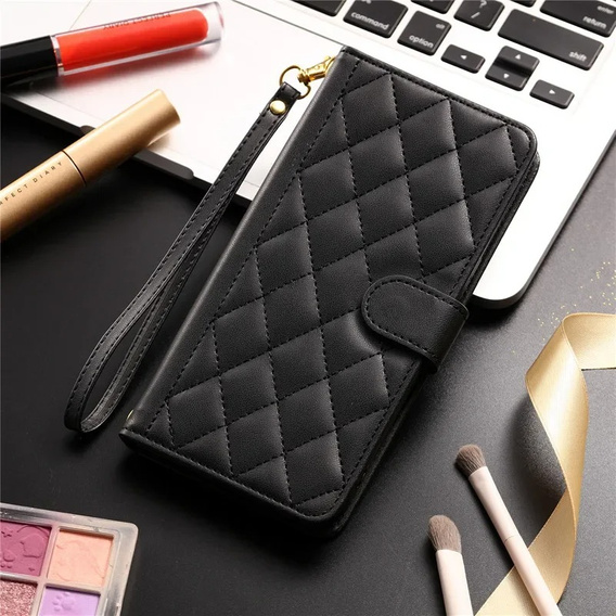 Etui z klapką do Samsung Galaxy A16, Rhombus Crossbody Leather, czarne