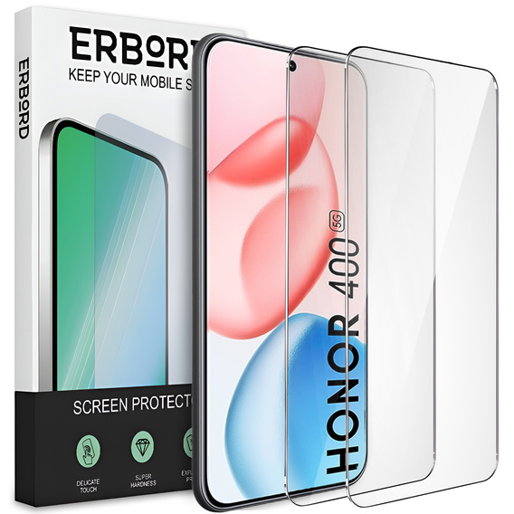 2x Szkło Hartowane do Honor 400 5G, ERBORD 9H Hard Glass, szybka