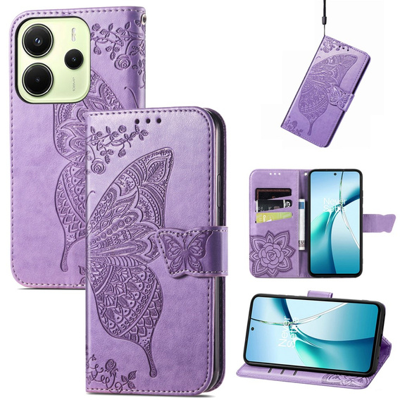 Etui z klapką do Xiaomi Redmi Note 14 4G, Butterfly, fioletowe