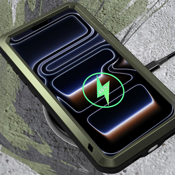 Etui Love Mei do iPhone 17 Pro, pancerne ze szkłem, zielone