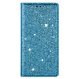 Etui z klapką do iPhone 16E, Card Slot Glittery, niebieskie