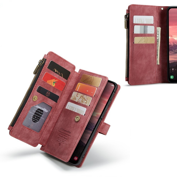 Etui CASEME do Samsung Galaxy A56 5G, Leather Wallet Cash and Card Slots, z paskiem, czerwone